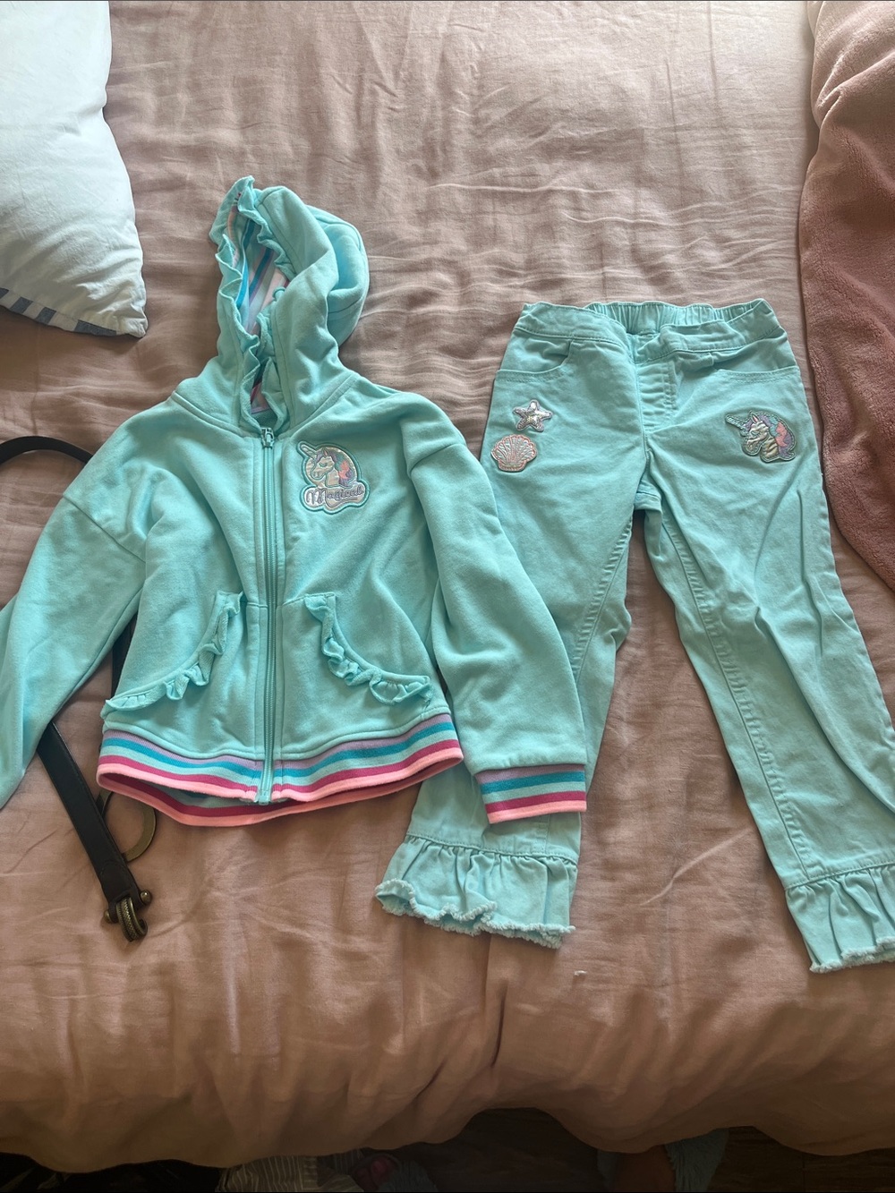 Garanimals Aqua Hoodie and Pants Set with Rainbow Accents